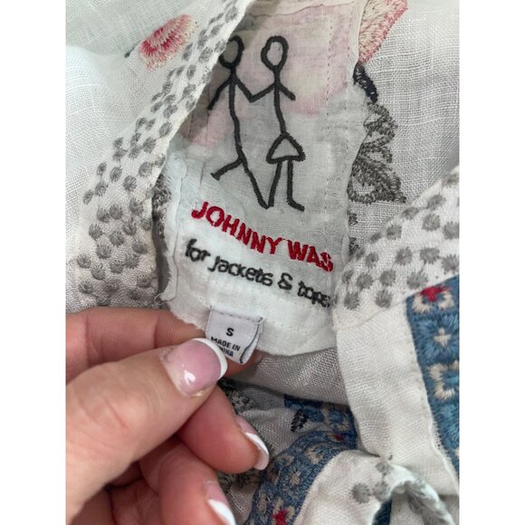 Johnny Was Womens Top Size Small White Embroidered Floral Casual Pure Linen - Picture 6 of 12